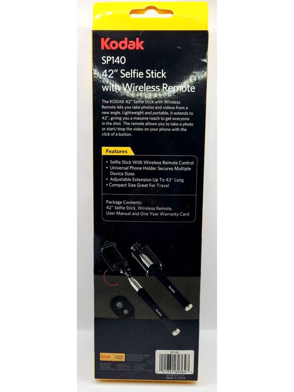 Kodak Selfie Stick SP140 Wireless Bluetooth Remote Control Compact 42 Inch - Picture 4 of 8